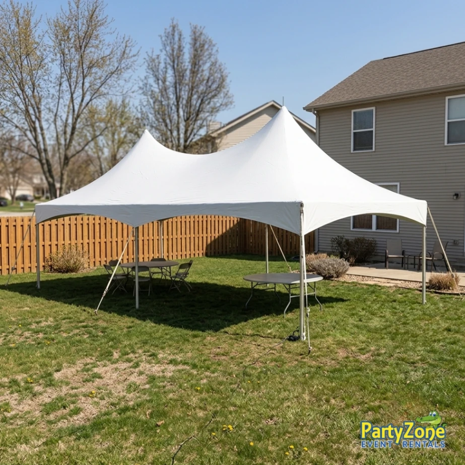 Large Frame Tent 20ft x 30ft High Peak Frame Tent rental for Chalmette LA parties and St. Bernard Parish events